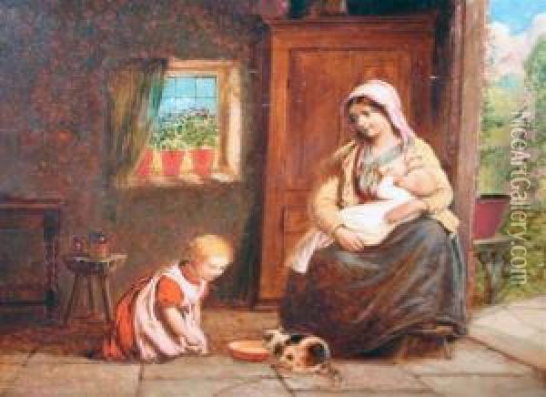 Interior With Mother And Children Oil Painting - Robert W. Wright