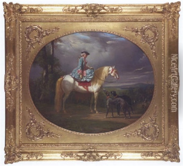 Amazone Et Ses Deux Levriers Oil Painting - Henri d'Ainecy Montpezat