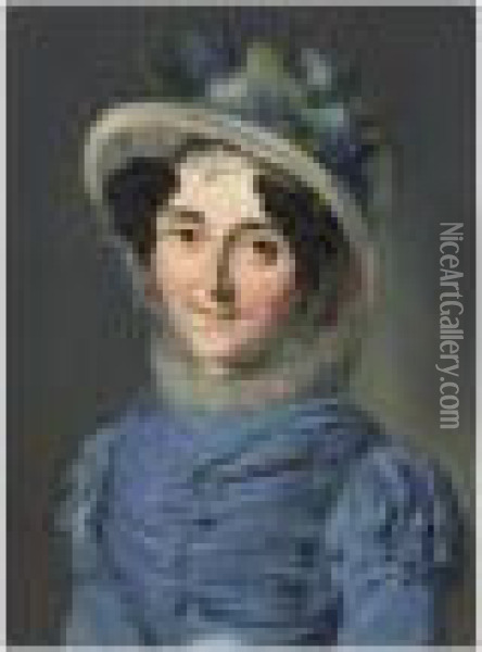 Portrait De Femme En Robe Bleue Oil Painting - Louis Leopold Boilly