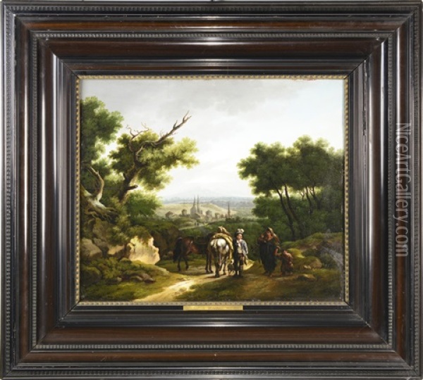 Landscape With A Town And Pilgrims Oil Painting - Frederick De Moucheron