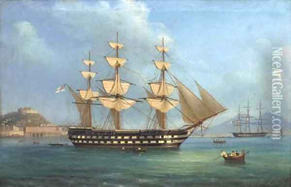 H.M.S. Cressy lying at anchor off Naples Oil Painting - de Simone Tommaso