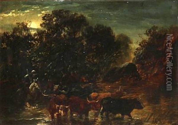 Raiders With Cattle Oil Painting - Richard Beavis