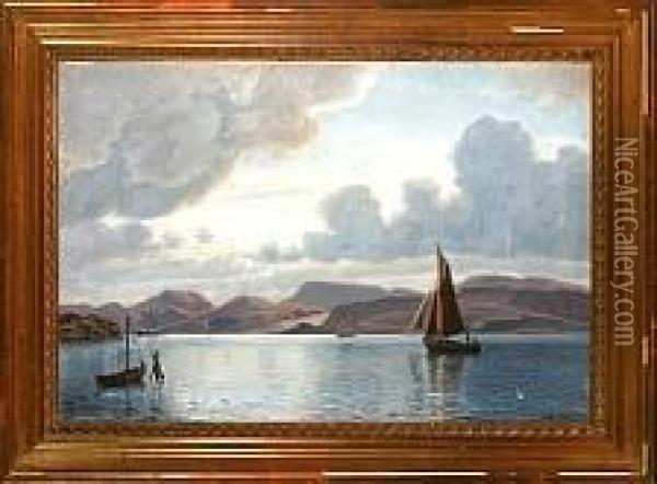 An Marine With Sailing Ships, Presumeably By The Icelandic Coast Oil Painting - Christian Vigilius Blache
