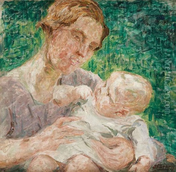Mere Et Enfant Oil Painting - Jenny Montigny