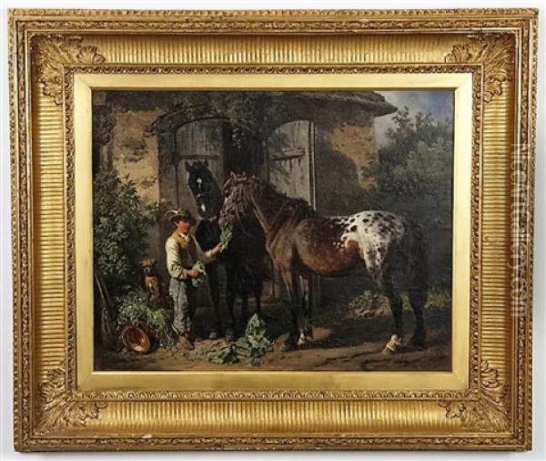 Feeding The Horses Oil Painting - Adolph van der Venne