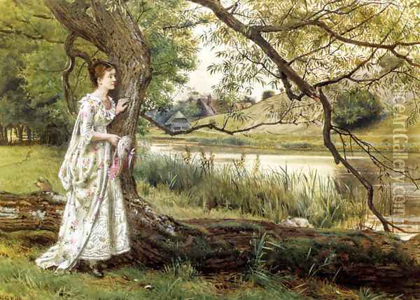 On The River Bank Oil Painting - George Goodwin Kilburne