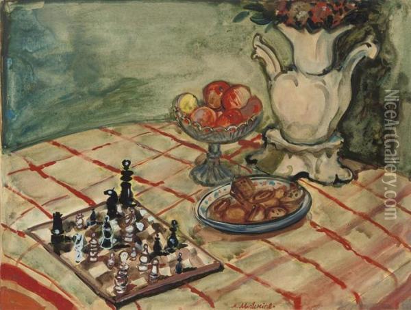 Still Life With Chess-board Oil Painting - Abraham Mintchine