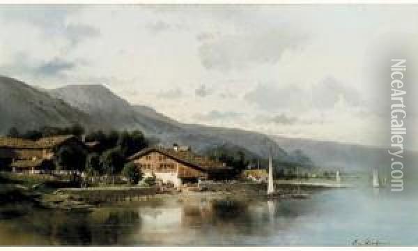 Chalet Sur Le Lac Suisse Oil Painting - Eugene Deshayes