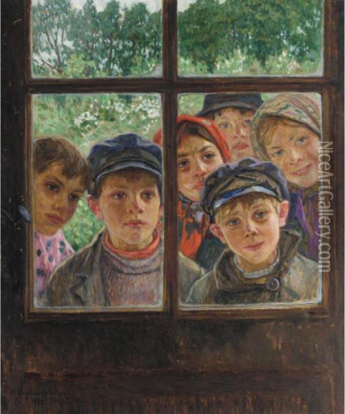 Children At The Window Oil Painting - Nikolai Petrovich Bogdanov-Belsky