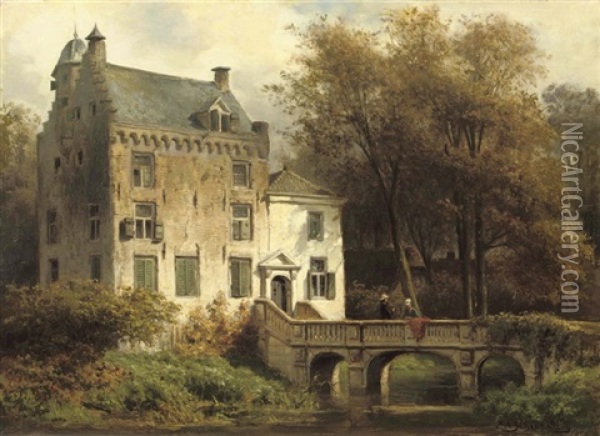 The Castle Oudaen Along The River Vecht Oil Painting - Piet Schipperus