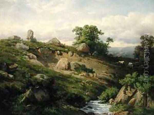 Valley Slope with Rock Fall 1861 Oil Painting - Adolf Mosengel