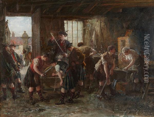 On The Road To Derby- Sharpeningswords Oil Painting - George Ogilvy Reid