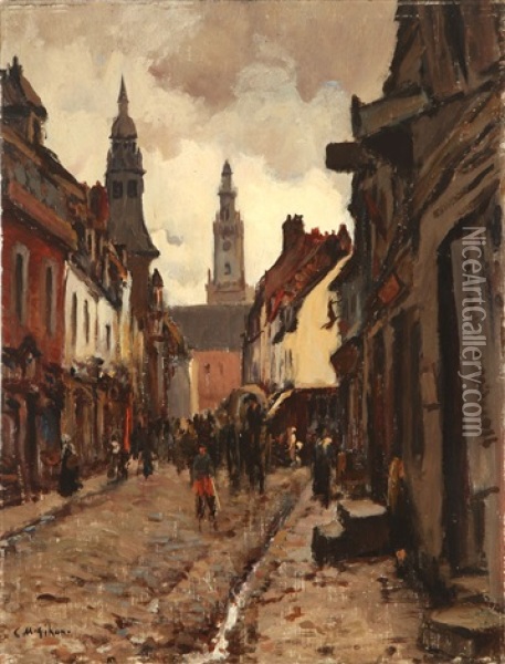Paris Street Scene With Wwi Soldiers Oil Painting - Clarence Montfort Gihon