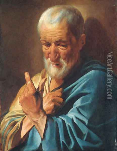 An old man with a raised finger Oil Painting - Jacob Jordaens