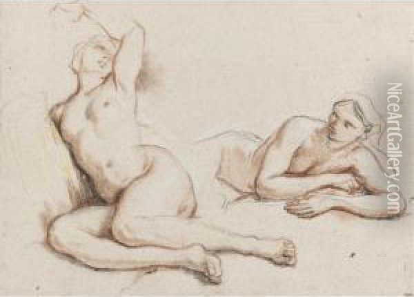 Studies Of Two Female Nudes Oil Painting - Noel Nicolas Coypel