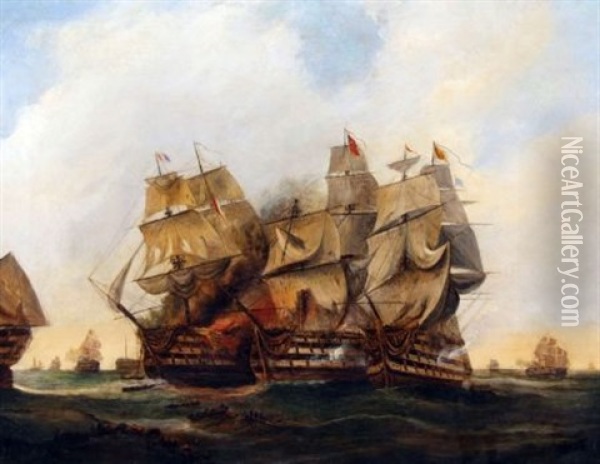 A Naval Battle Oil Painting - Ebenezer Wake Cook