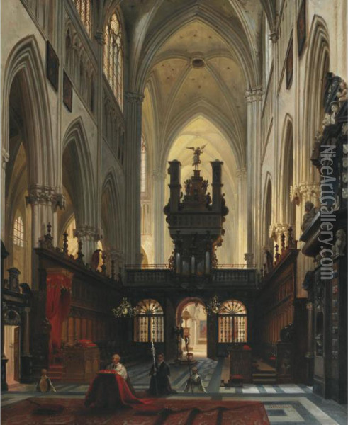 Cathedral Interior Oil Painting - Jules Victor Genisson