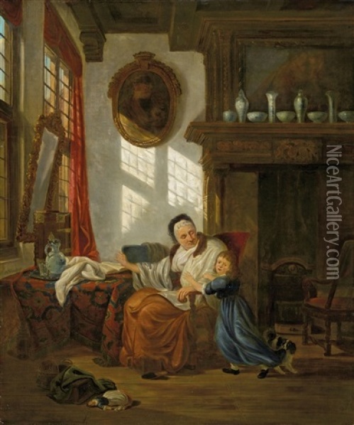 Interieur Mit Grossmutter Und Enkelkind Oil Painting - Abraham van Stry the Elder