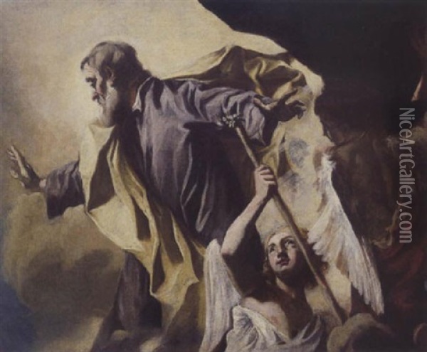 Saint Et Deux Anges Oil Painting - Giovanni Battista Piazzetta