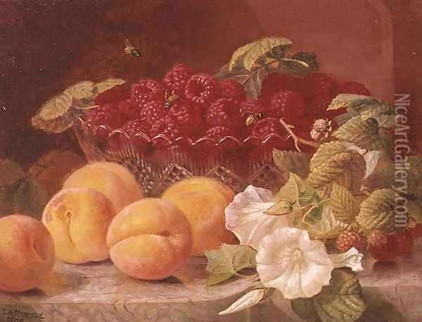 Bowl of raspberries and peaches Oil Painting - Eloise Harriet Stannard