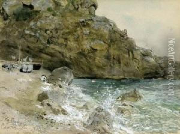Der Strand Von Marina Piccola Auf Capri Oil Painting - Franz Skarbina