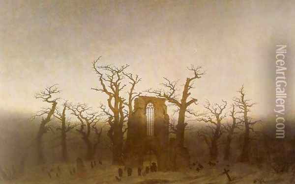 Abbey in the Oakwood Oil Painting - Caspar David Friedrich