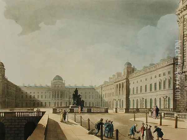 Somerset House, Strand, from Ackermanns Microcosm of London, engraved by John Bluck fl.1791-1819, 1809 Oil Painting - T. Rowlandson & A.C. Pugin