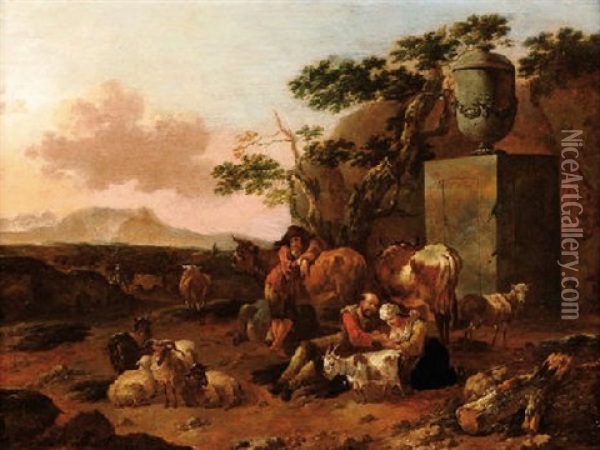 Bergers Et Troupeau Dans Un Paysage Oil Painting - Jan Frans Soolmaker
