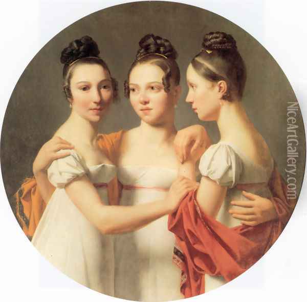 Les Trois Graces Oil Painting - Alexandre Jean Dubios Drahonet