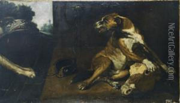 Perros Peleando Con Una Cabeza De Vaca Oil Painting - Paul de Vos