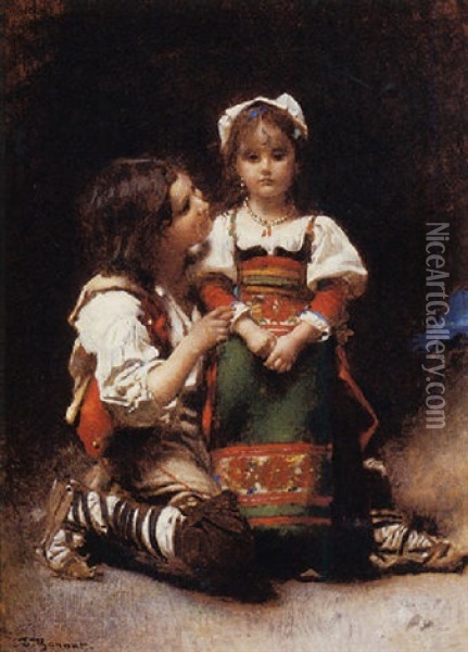 Two Young Italian Children Oil Painting - Leon Bonnat