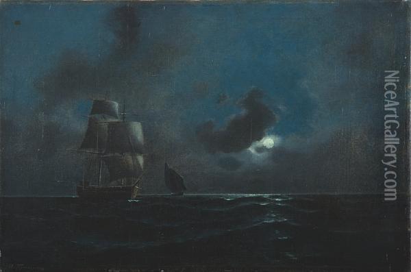 Sailing In The Moonlight Oil Painting - Emilios Prosalentis