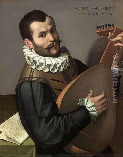 Portrait of a Man Playing a Lute 1576 Oil Painting - Bartolomeo Passerotti