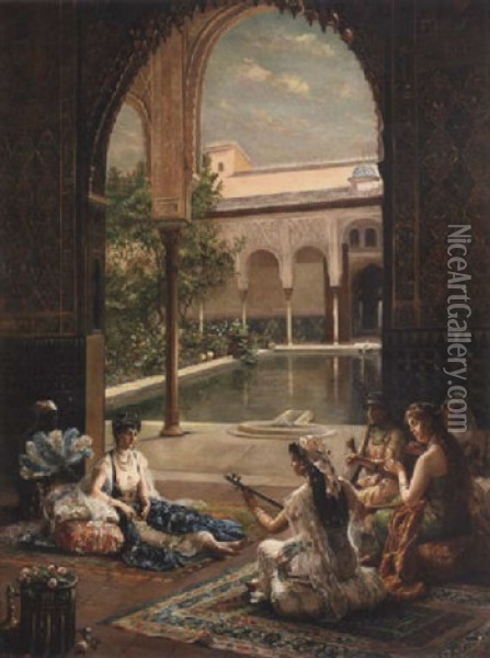 Le Sultane, Patio De Los Arrayanes (court Of Myrtles), The Alhambra Palace Oil Painting - Filippo Baratti