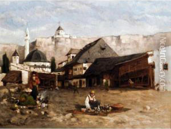 A Market Scene Oil Painting - Antonin Chittussi