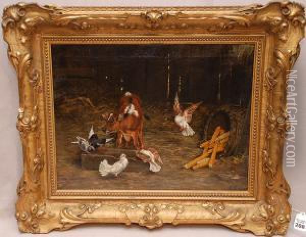 Animals In The Barn Oil Painting - August Laux