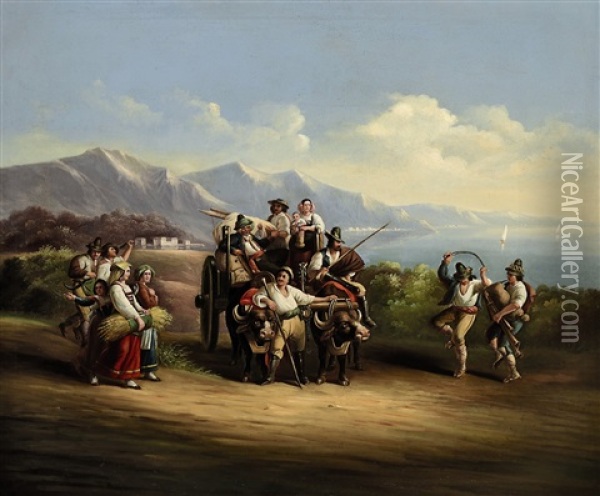 Neapolitanische Bauern Auf Dem Heimweg Von Der Ernte Oil Painting - Gustav Friedrich Wilh. Richter