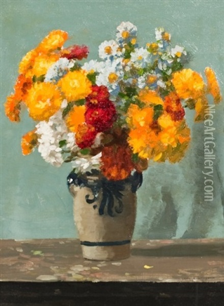 Still Life Of Marguerites And Marigolds Oil Painting - George Houston