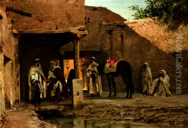 La Visit Du Sheik Oil Painting - Eugene Alexis Girardet