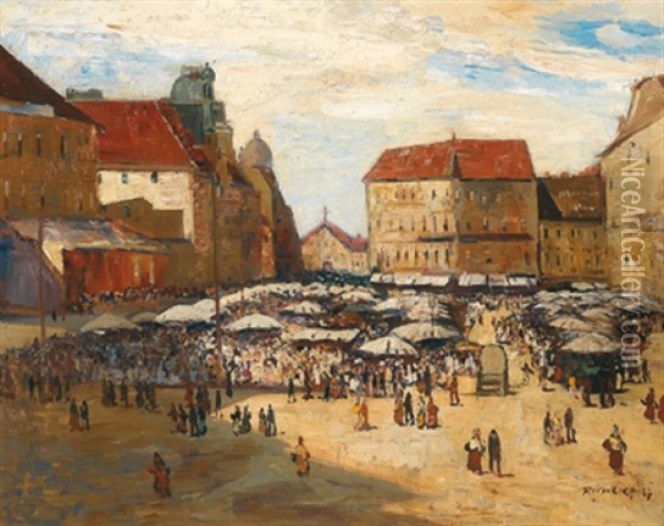 Markttag In Einer Stadt Oil Painting - Hans Ruzicka-Lautenschlaeger