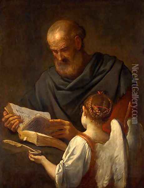 Saint Matthew and the Angel 1645-48 Oil Painting - Simone Cantarini (Pesarese)