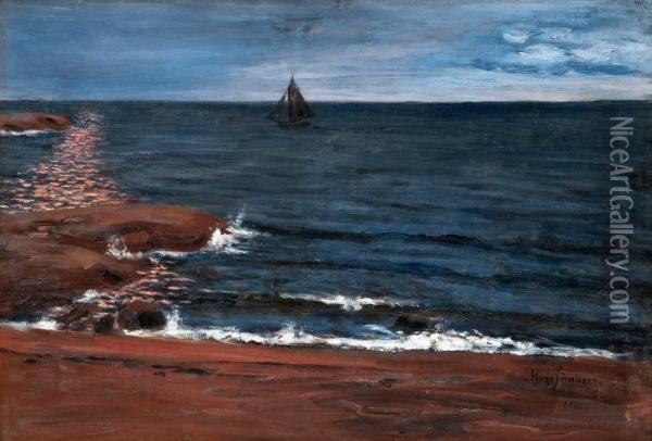 Seascape In Moonlight Oil Painting - Hugo Simberg