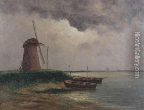 'matin Bord De L'escaut/moulin A Weert' Oil Painting - Romain Steppe