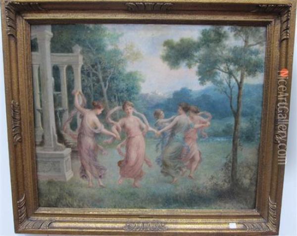 Dancing In A Landscape With A Classical Pavilion Oil Painting - Francois Lafon