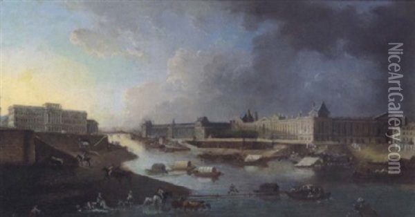 Vedute Von Paris Mit Blick Auf Die Seine Und Den Louvre Oil Painting - Pierre Antoine Demachy