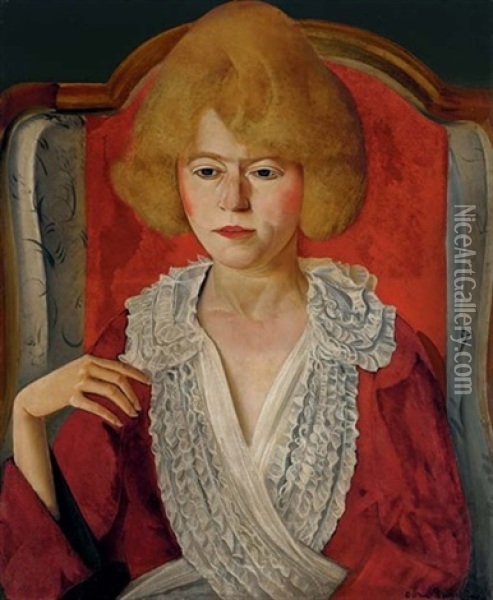 Une Francaise, Portrait Of Mrs. Adeline Harold Pynchon Oil Painting - Boris Dmitrievich Grigoriev
