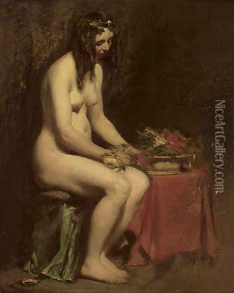 A seated female nude Oil Painting - William Etty