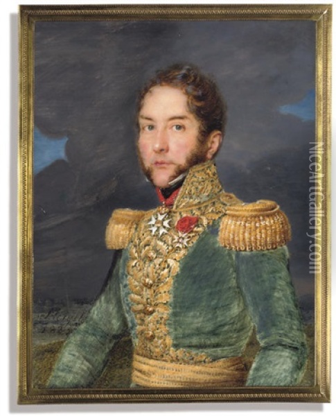 A French General, In Green Uniform (+ Officer In Blue Uniform; 2 Works) Oil Painting - Josef Heigel