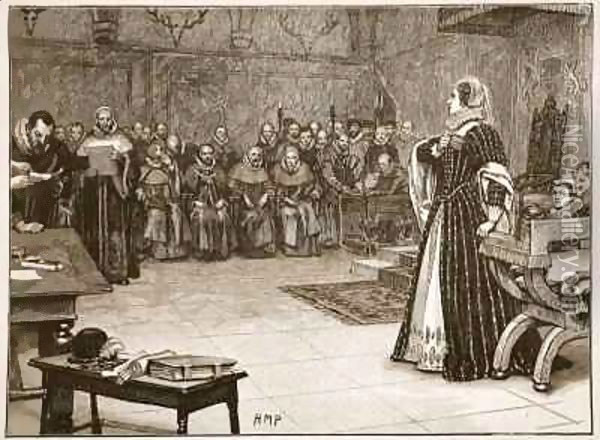 Trial of Mary Queen of Scots in Fotheringay Castle Oil Painting - Edouard Berveiller