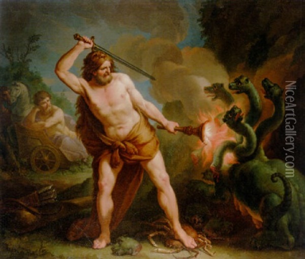 Hercules And The Laernaean Hydra Oil Painting - Francesco Manno